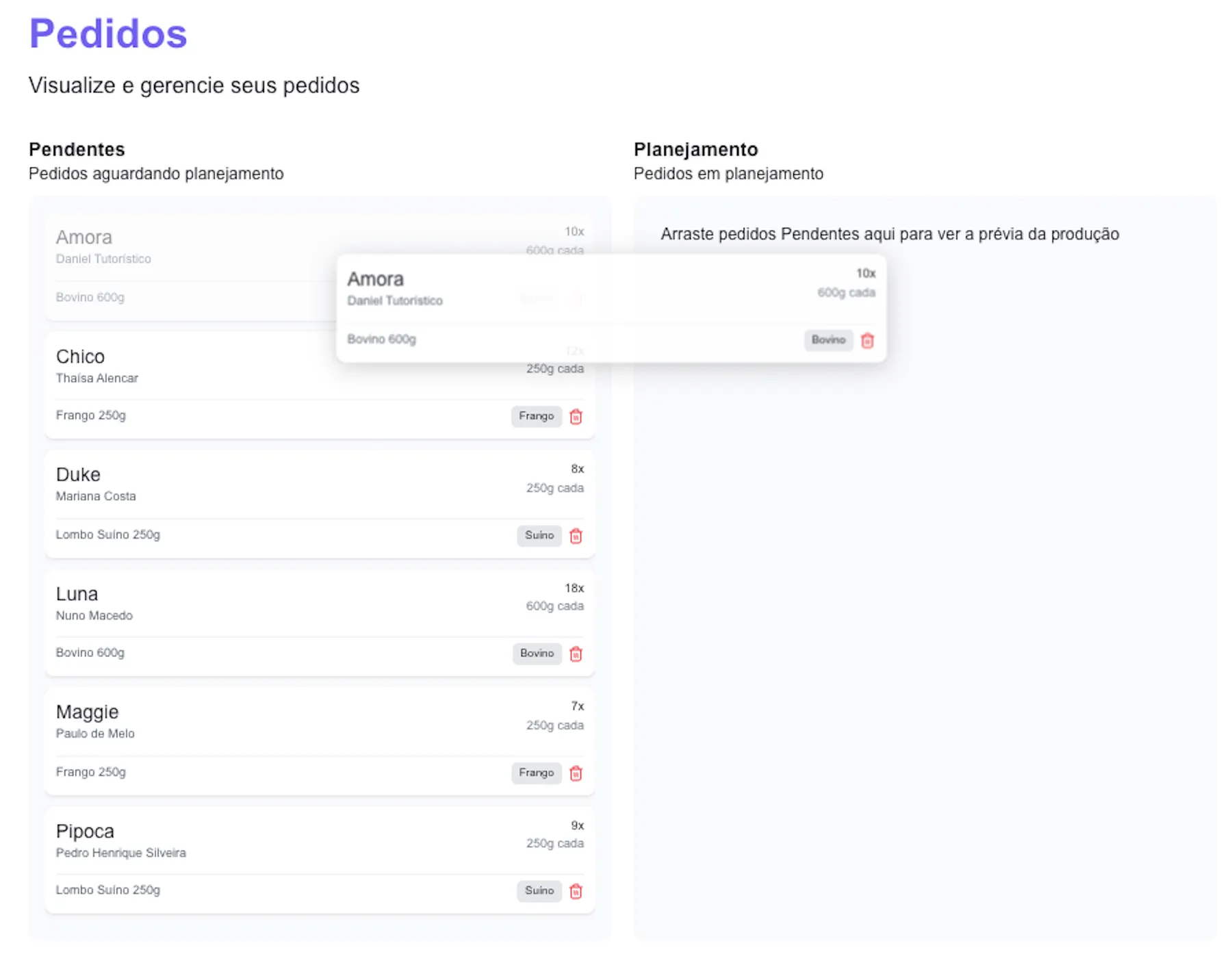 Interface de preview de produção do CozinhaPet Pro